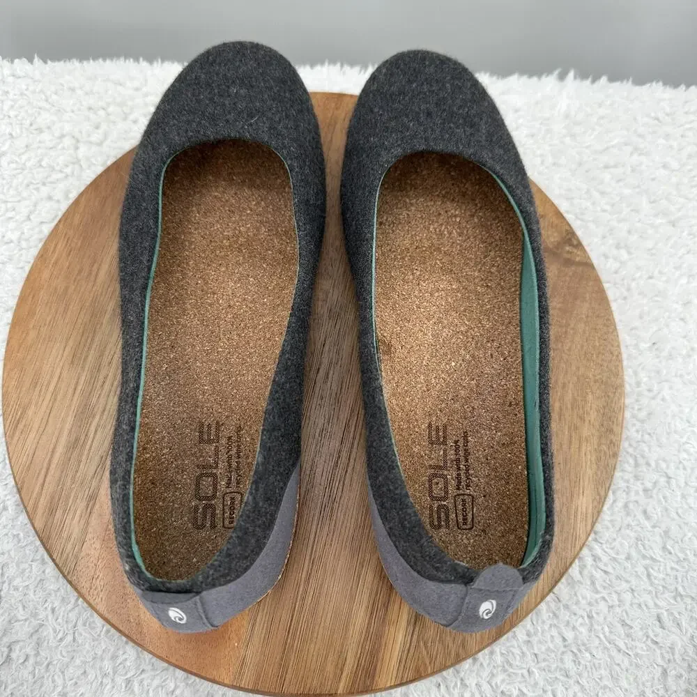 SOLE District Shoe by ReCork‎ Womens 9 Gray Grace Carbon Negative Slip on Flat